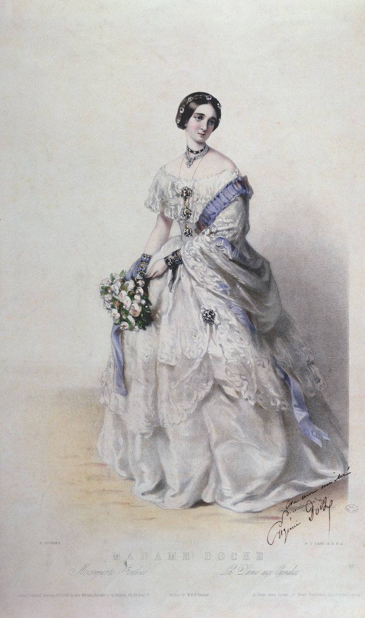 Muotokuva Madame Eugenie Dochesta Marguerite Gautierin roolissa, "La Dame aux Camelias". tekijältä Richard Buckner