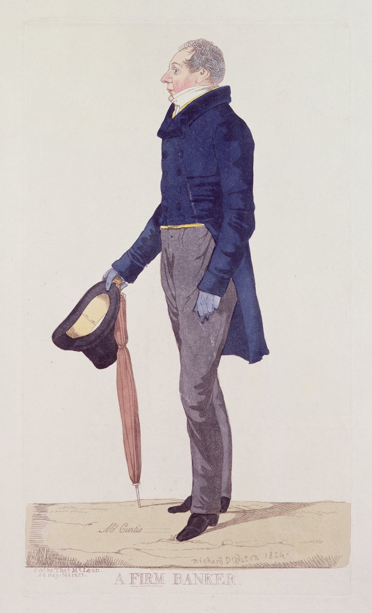 Kiinteä pankkiiri, 1824 (värillinen etsaus) tekijältä Richard Dighton
