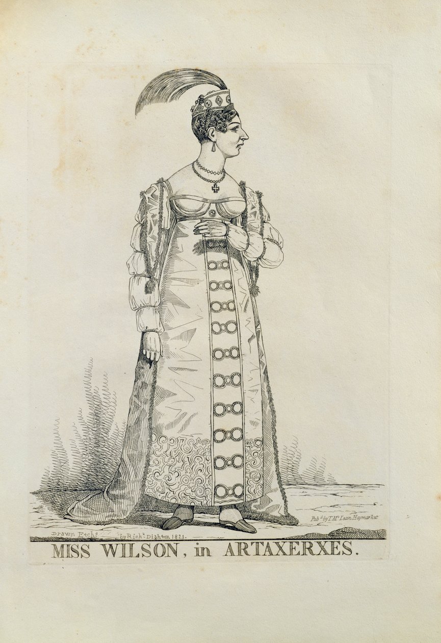 Neiti Wilson, Artaxerxes, 1821 (viivakaiverrus) tekijältä Richard Dighton
