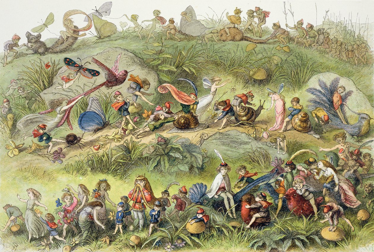 Tonttukuninkaan riemumarssi, kuvitus teoksesta "In Fairyland: A Series of Pictures from the Elf-World", William Allingham ja Andrew Lang. tekijältä Richard Doyle