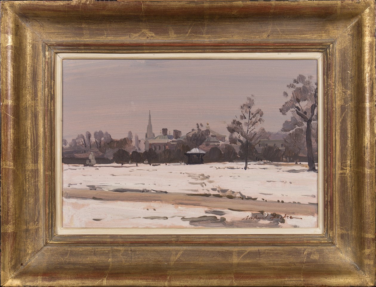 Talvi hämärä: Kensington Palace, 1991 (öljy kortille) tekijältä Richard Foster
