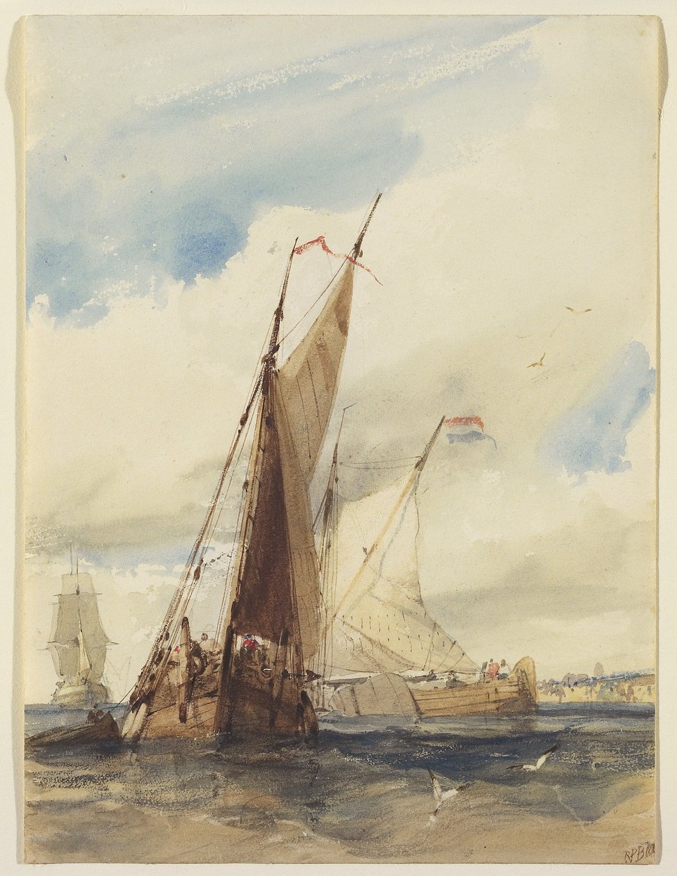 Hollantilaiset kalastusalukset lähellä Ranskan rannikkoa, 1825 (grafiitin päällä oleva wc, kudottu paperin päällä) tekijältä Richard Parkes Bonington