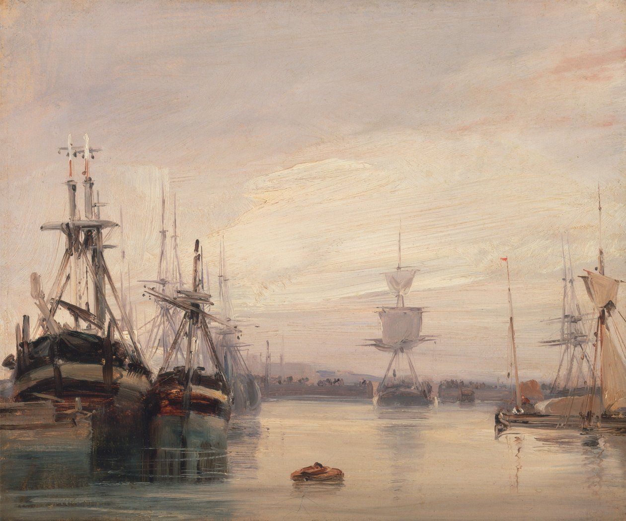Ranskalainen satamakohtaus (öljy myllylaudalle) tekijältä Richard Parkes circle of Bonington