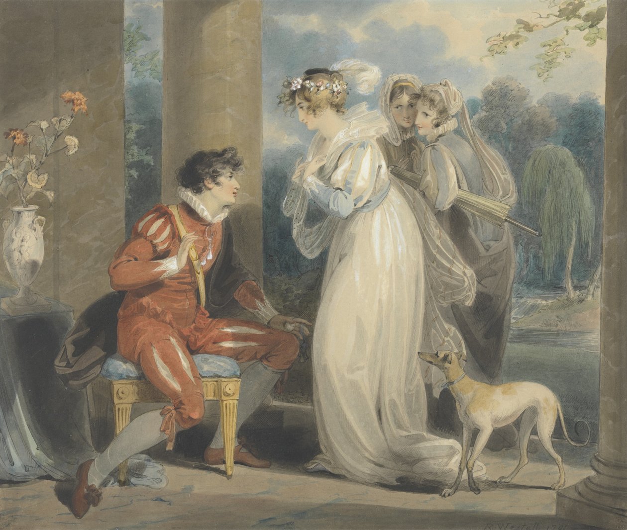 Ruusunuppu eli Pariisin tuomio, 1791 (wc ja vartaloväri grafiitin päällä paperilla) tekijältä Richard Westall