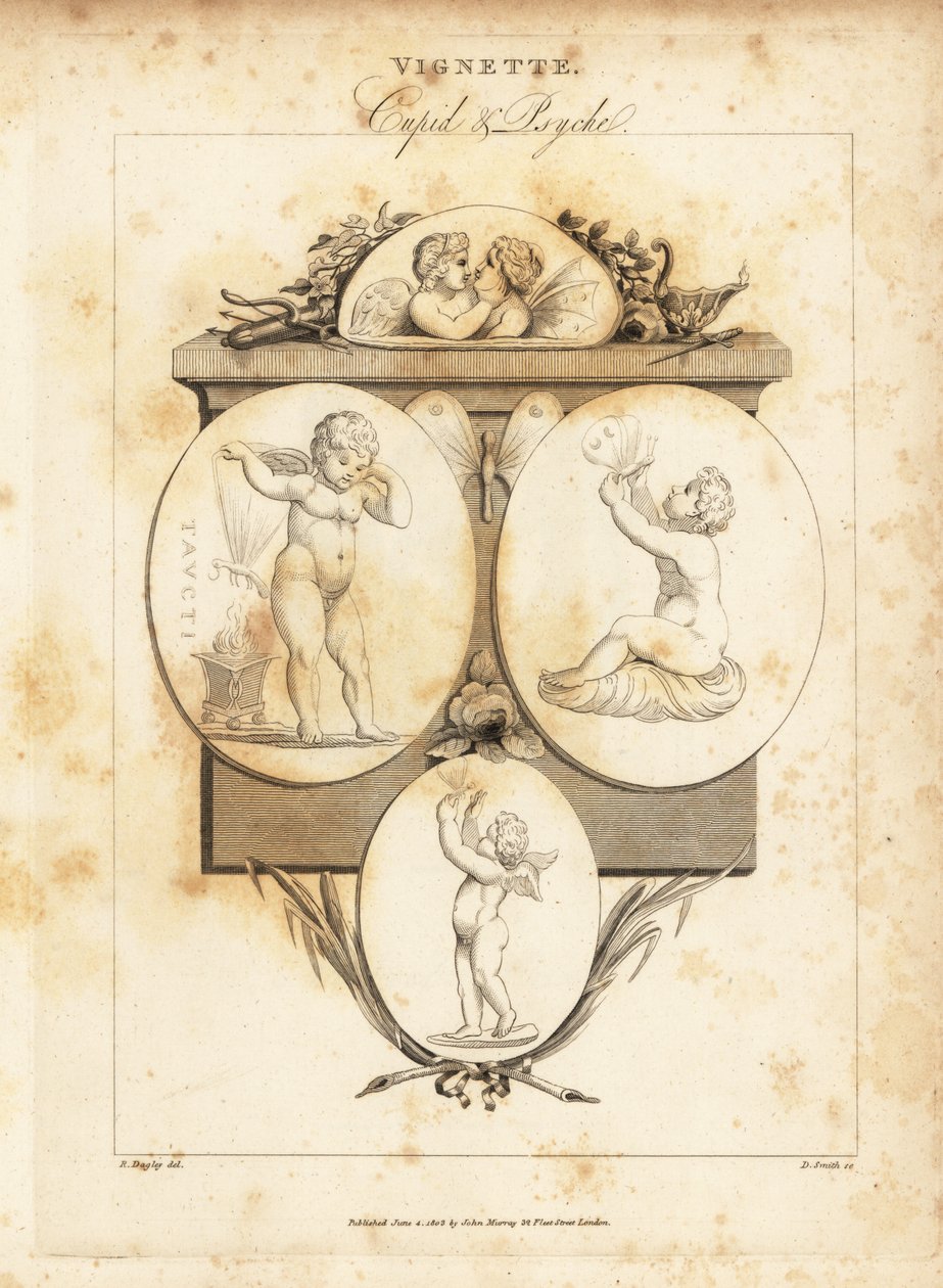 Amor ja Psyche kuvaavat jalokivet, 1812 (kaiverrus) tekijältä Richard Dagley