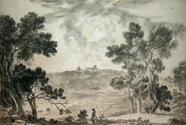 Castel Gandolfo (musta liitu paperille) tekijältä Richard Wilson
