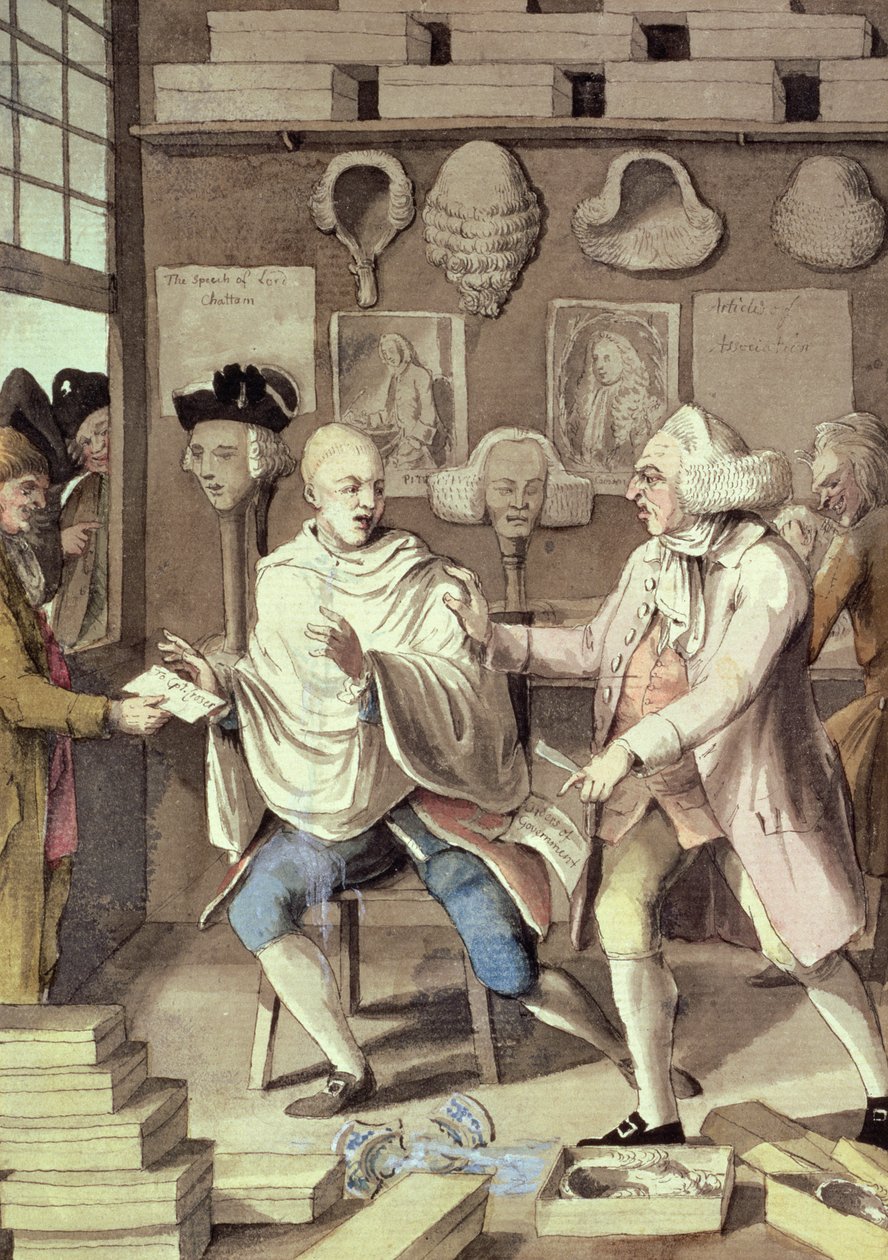 The Patriotick Barber of New York, or the Captain of the Suds, 1700-luku (wc, kynä ja muste paperille) tekijältä Robert Dighton