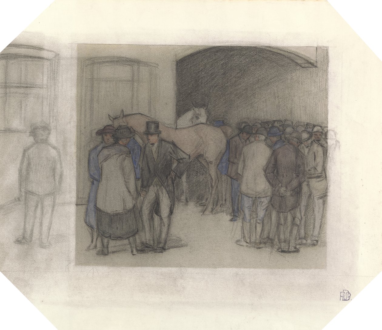 A Morning at Tattersalls (musta liitu ja värilliset pesut paperille) tekijältä Robert Polhill Bevan