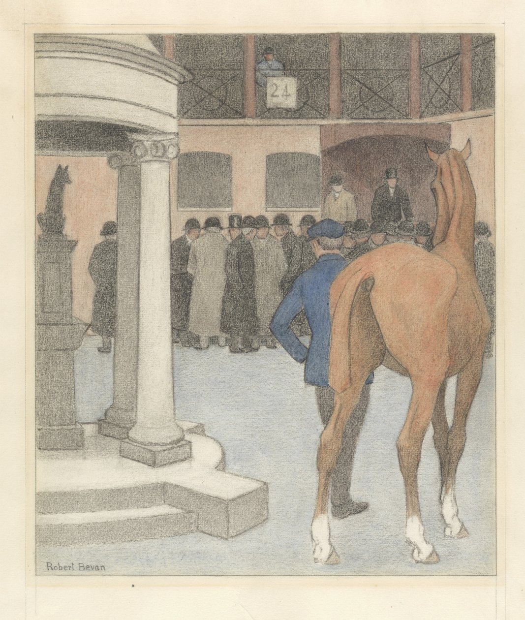 The Bay Horse, Tattersalls, 1921 (kynä ja liitu paperille) tekijältä Robert Polhill Bevan