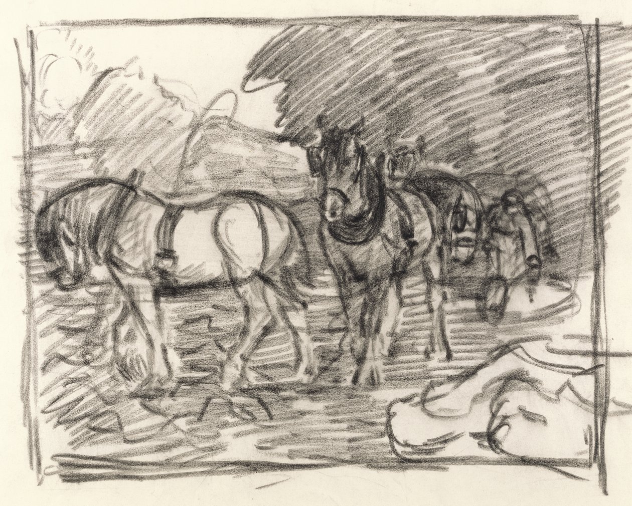 The Ploughing Team, n. 1906 (musta värikynä paperilla) tekijältä Robert Polhill Bevan