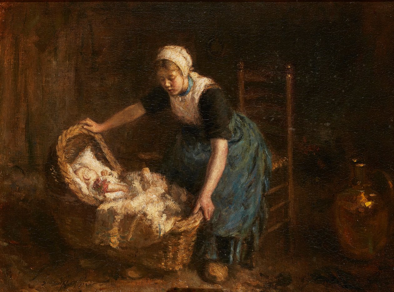 Sleep, Baby, Sleep (öljy kankaalle) tekijältä Robert Gemmell Hutchison