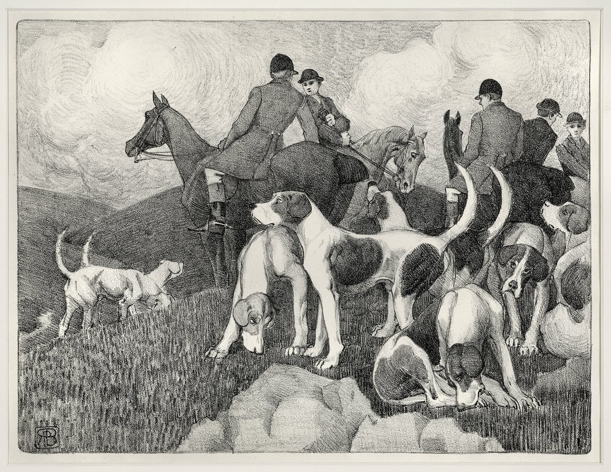 Metsästyskohtaus (litho) tekijältä Robert Polhill Bevan
