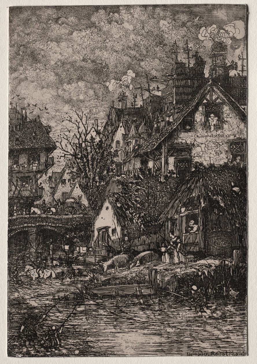 Sisäänkäynti kylään, 1861. tekijältä Rodolphe Bresdin