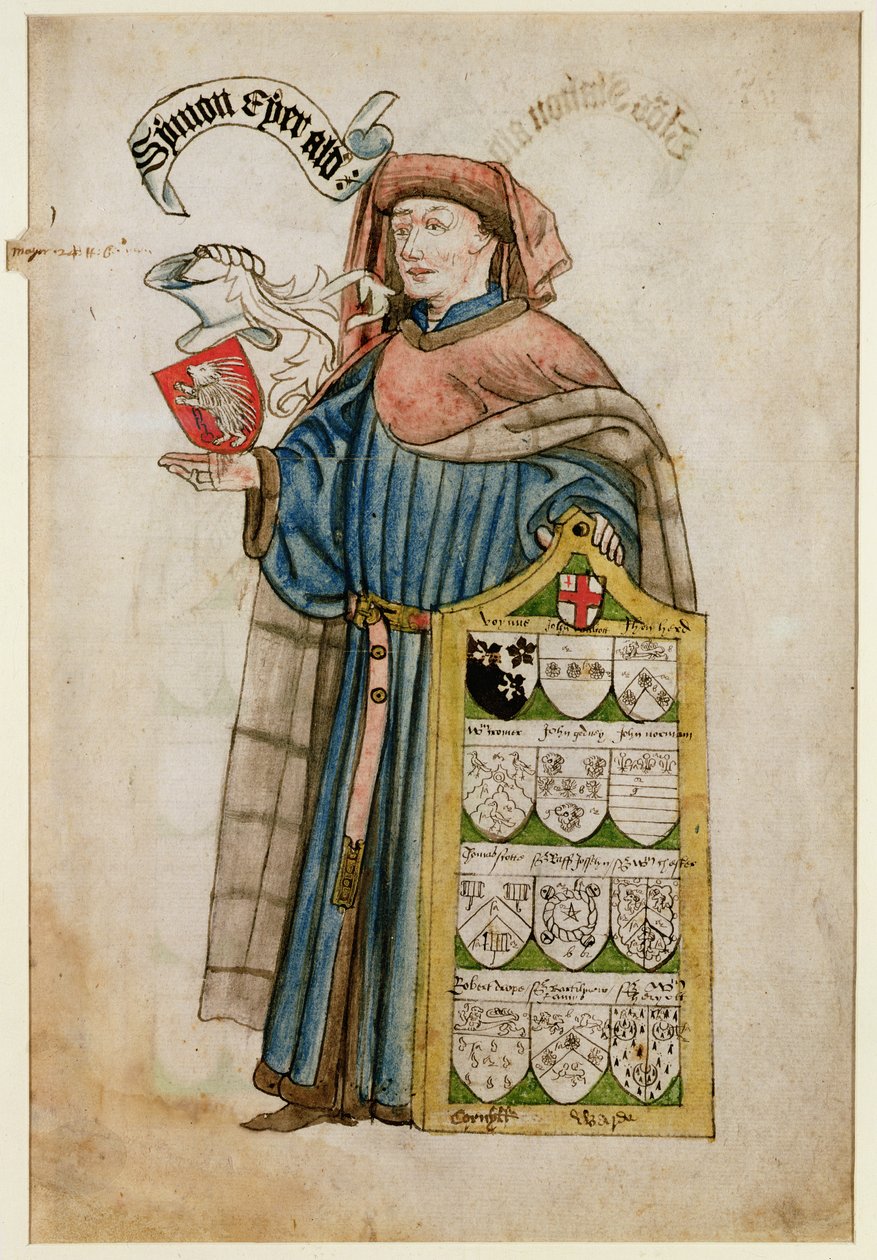 Simon Eyre Lontoon kaupunginvaltuutetun puvussa, noin 1450 (wc paperille). tekijältä Roger Leigh