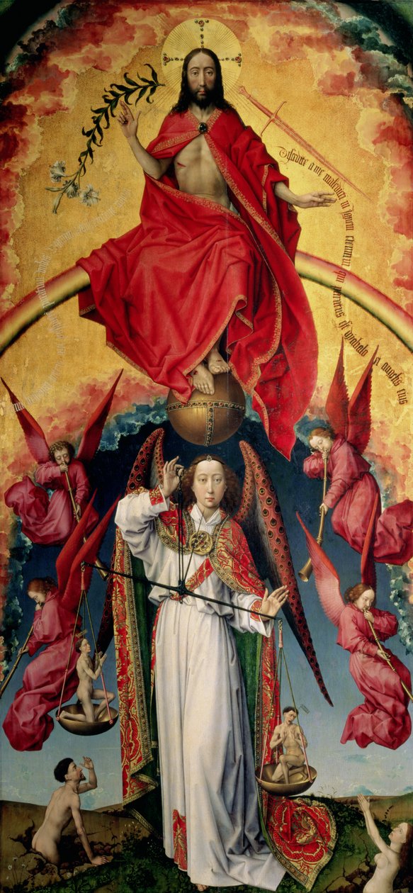 Pyhä Mikael, joka punnitsee sieluja, viimeisestä tuomiosta, n. 1445-1450 (katso 20546) tekijältä Rogier van der Weyden