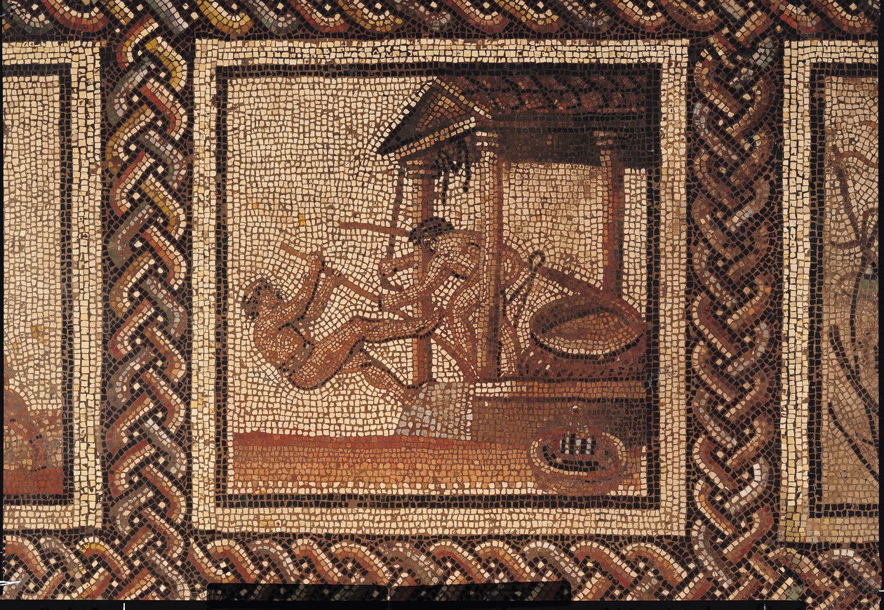 Oliivipuristus (mosaiikki), alun perin Saint-Romain-en-Galista tekijältä Roman