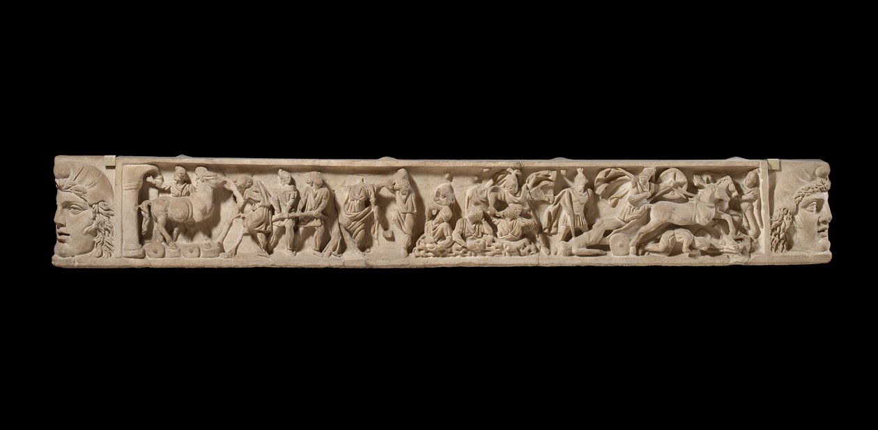 Sarkofagin kansi, joka kuvaa Troijan piiritystä, noin 200 jKr (marmori) tekijältä Roman
