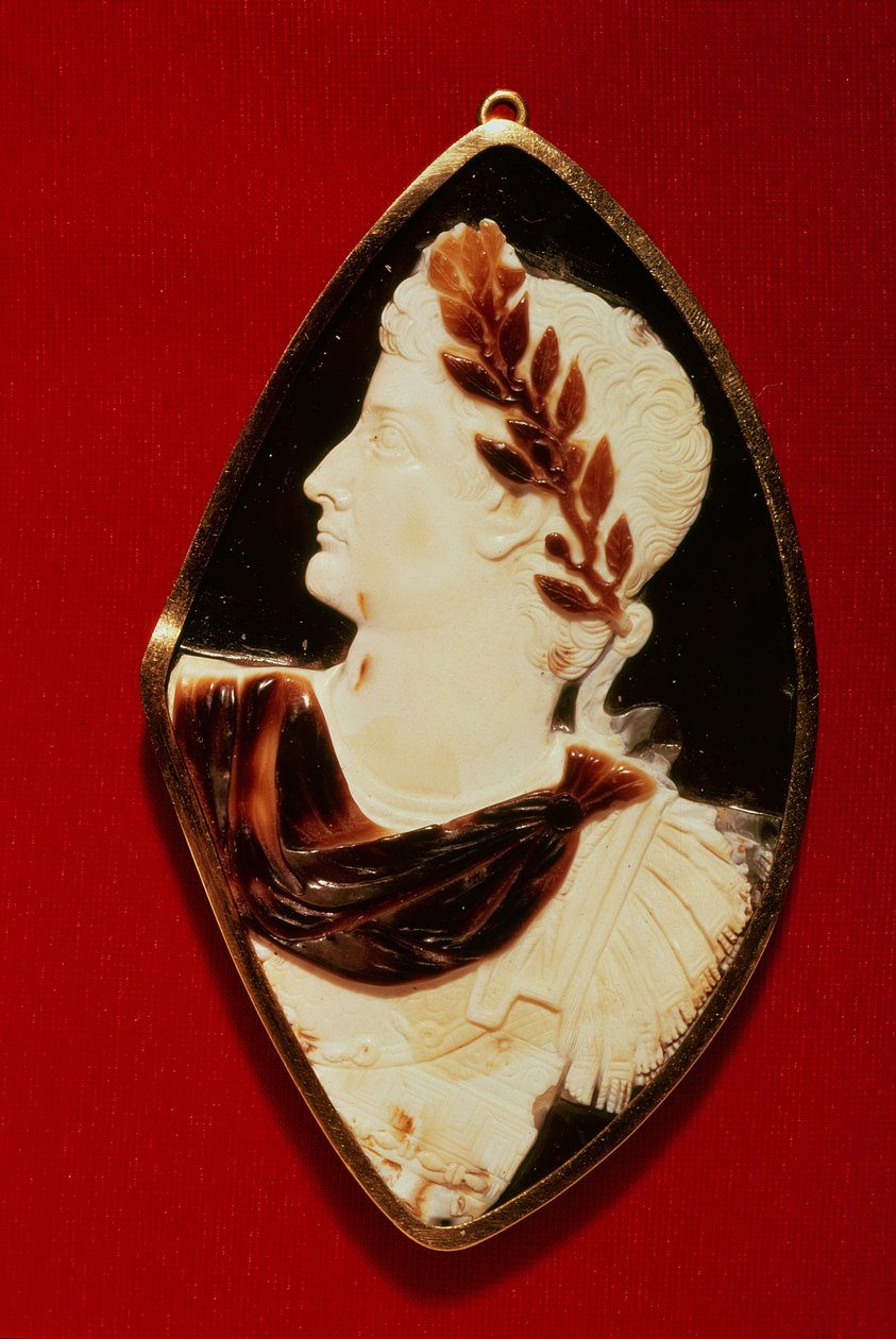 Sardonyx Kameo, jossa on Tiberiuksen (Claudius Nero) profiili (42BC-37AD), 1. vuosisata jKr. (sardonyx) tekijältä Roman