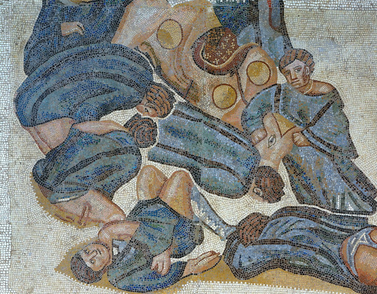 Mosaiikki, joka esittää kohtauksen pedon metsästyksestä, yksityiskohta tekijältä Roman Roman