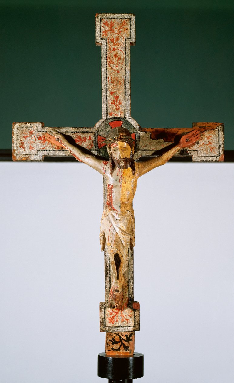 Kristus ristiinnaulittu (Christus patients) (polykromattu puu) tekijältä Romanesque