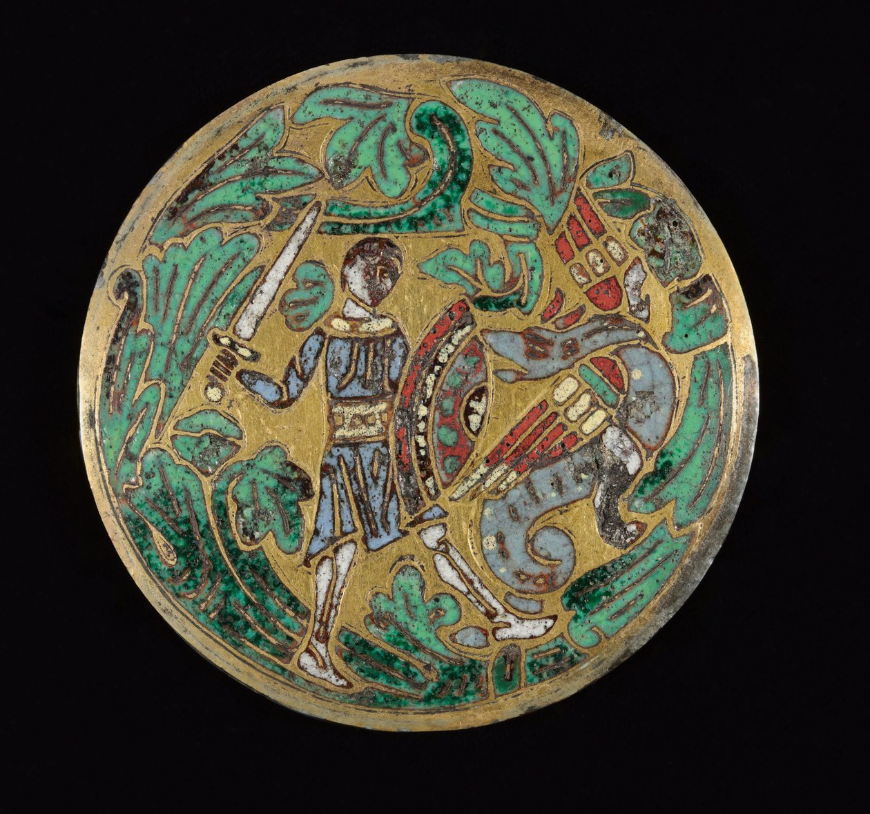 Soturi taistelee lohikäärmettä vastaan, n. 1170-1180 tekijältä Romanesque