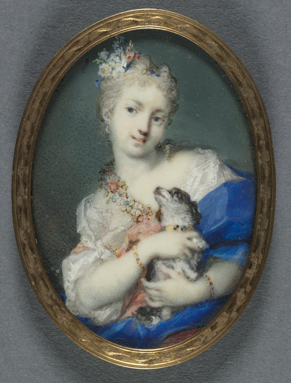 Nainen koiran kanssa, 1710-1720. tekijältä Rosalba Giovanna Carriera