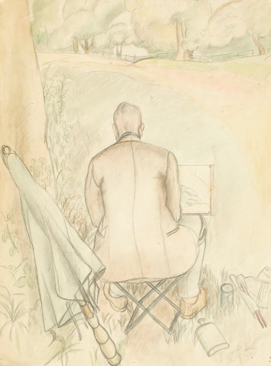 Taiteilijan aviomiehen Reginald Brillin muotokuva, luonnos, n. 1930 (wc ja kynä paperille) tekijältä Rosalie Brill