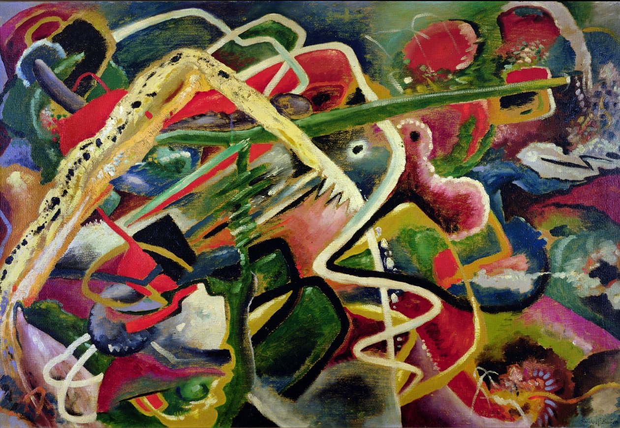 Furioso 9, noin 1917 (öljy kartongille) tekijältä Rudolf Bauer
