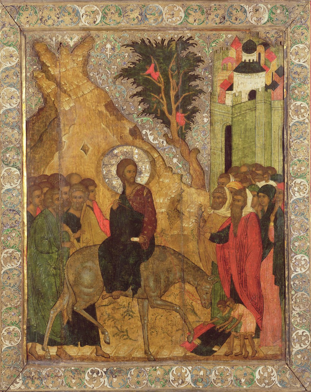 Pääsy Jerusalemiin, Moskovan koulu (tempera paneelissa) tekijältä Russian School
