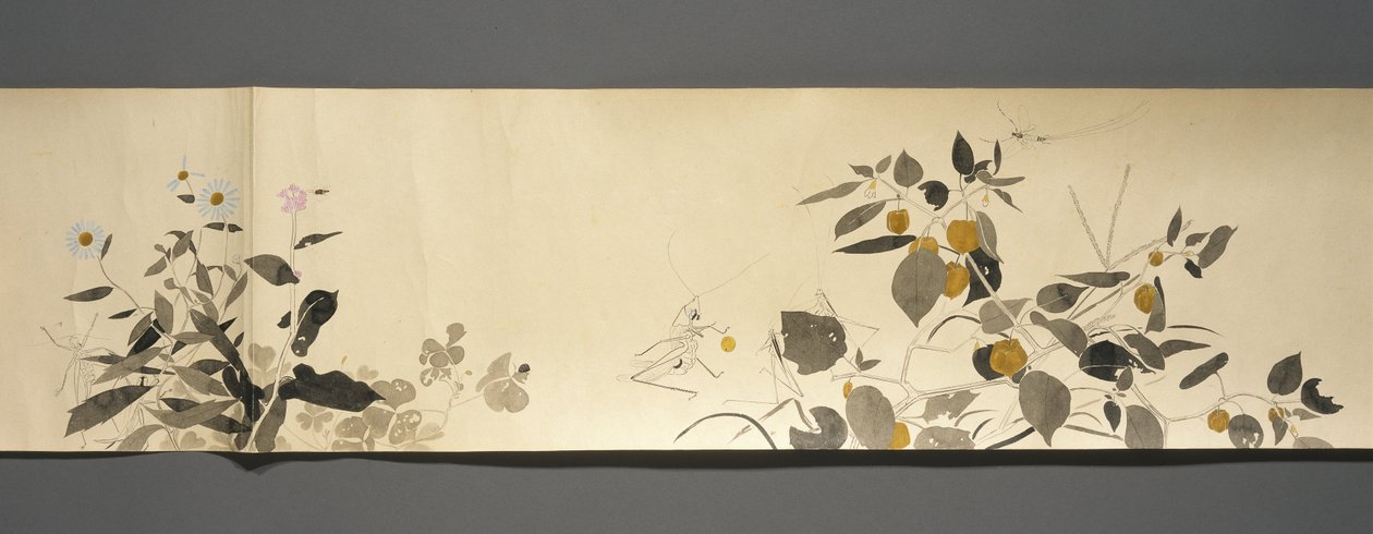 Wildlife Friends (Yasei no Tomo), Taisho-kausi, Taisho 7th Year, n. 1918 (muste & wc kiillellä koristellulle kudospaperille) tekijältä Ryoka Kawakami