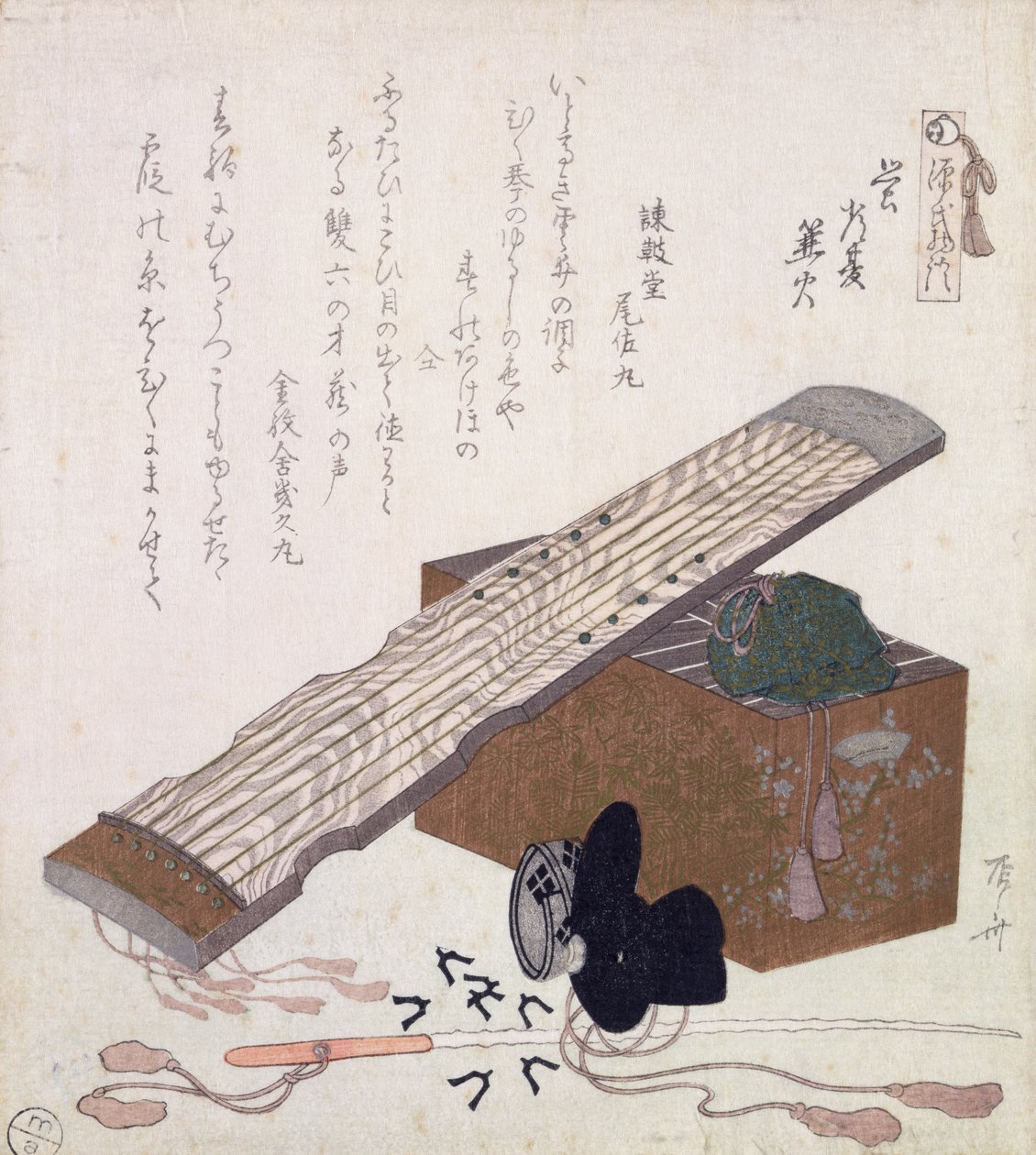 Asetelma koton kanssa, n.1810 (värillinen puupalikkaprintti) tekijältä Ryuryukyo Shinsai