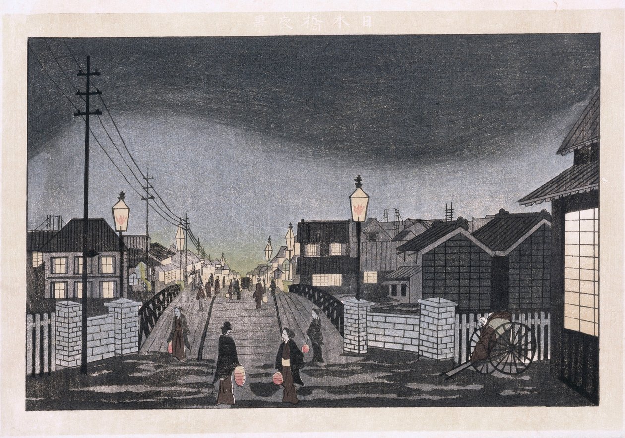 Night View, Nihonbashi (värillinen puupainatus) tekijältä Ryuson Ogura
