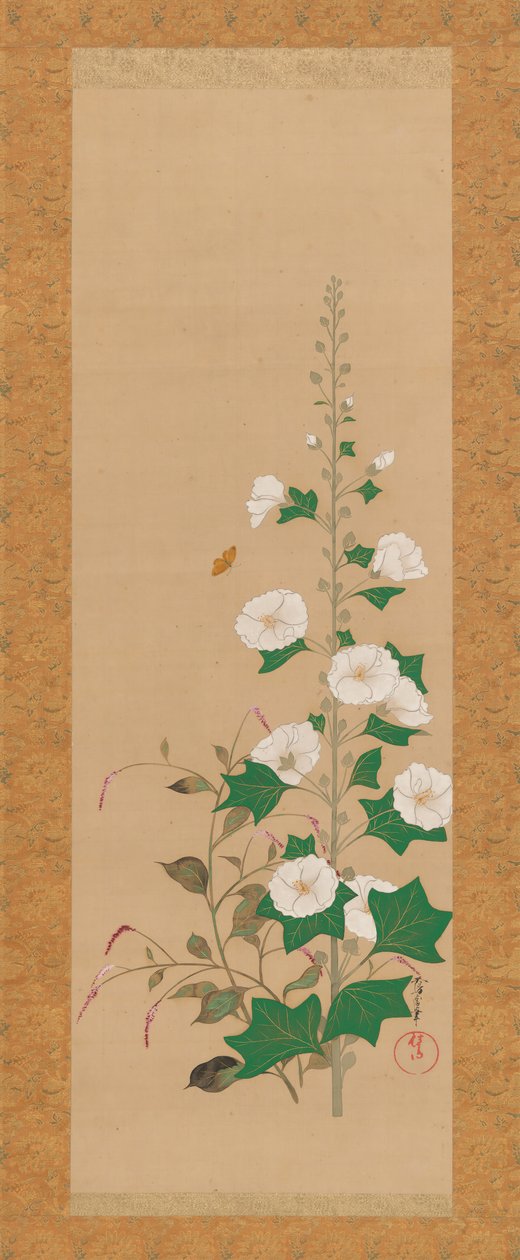 Hollyhocks and Princes-Feather Flowers, 1800-luvun alku. tekijältä Sakai Oho