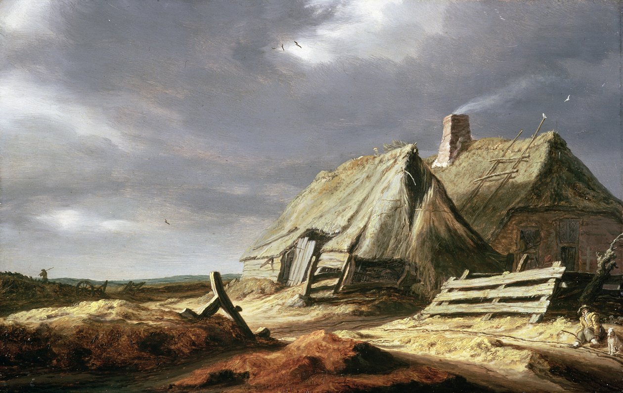 Maatilarakennuksia maisemassa, n.1625-28 tekijältä Salomon van Ruisdael or Ruysdael