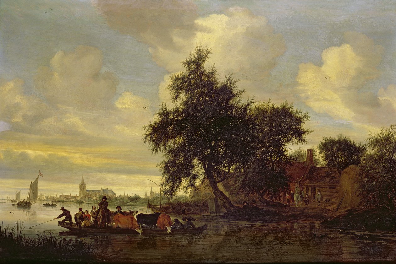 Jokimaisema lautalla, 1633 (öljy) tekijältä Salomon van Ruisdael or Ruysdael