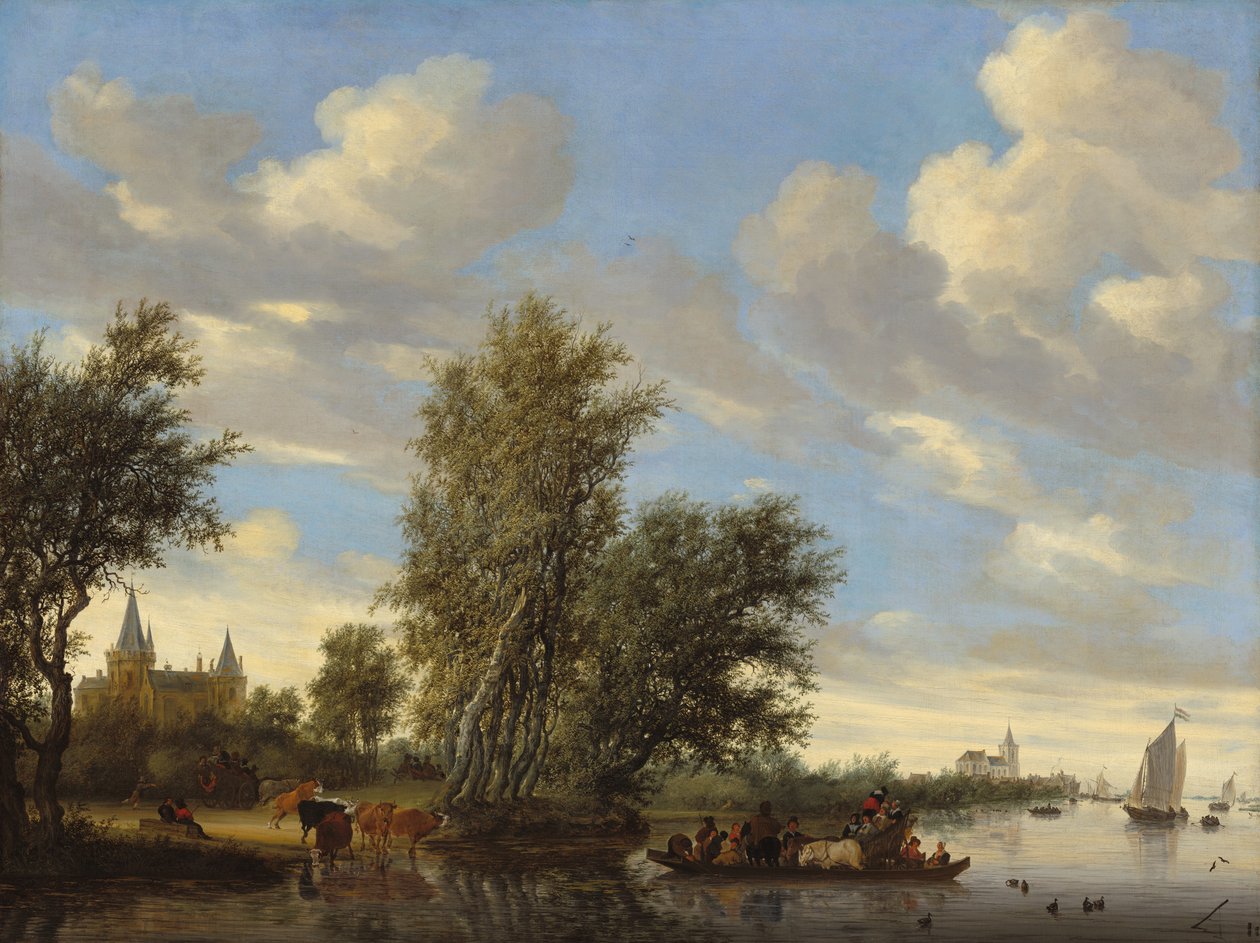 Joen maisema lautalla. tekijältä Salomon van Ruisdael or Ruysdael