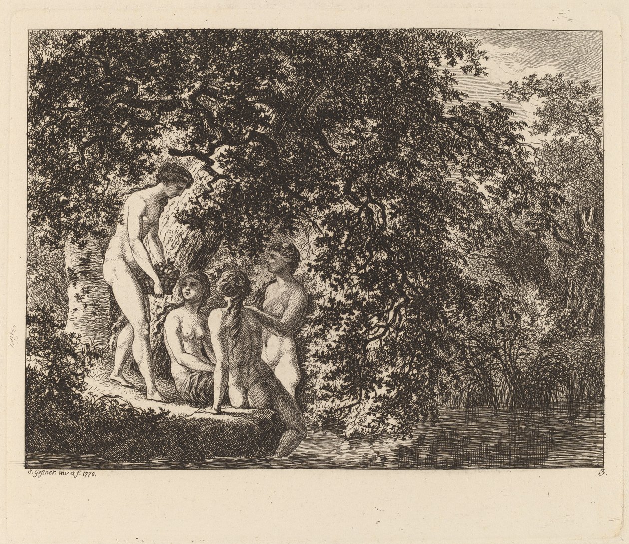 Tyttö kantaa hedelmäkoria, 1770. tekijältä Salomon Gessner