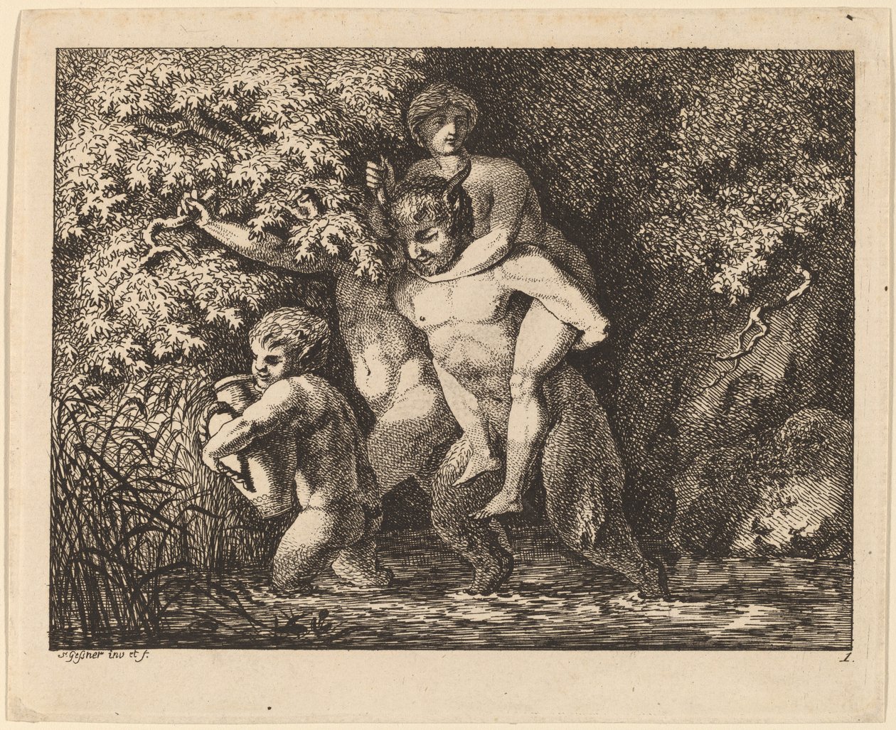 Satyyri kantaa nymfiä, 17691771. tekijältä Salomon Gessner