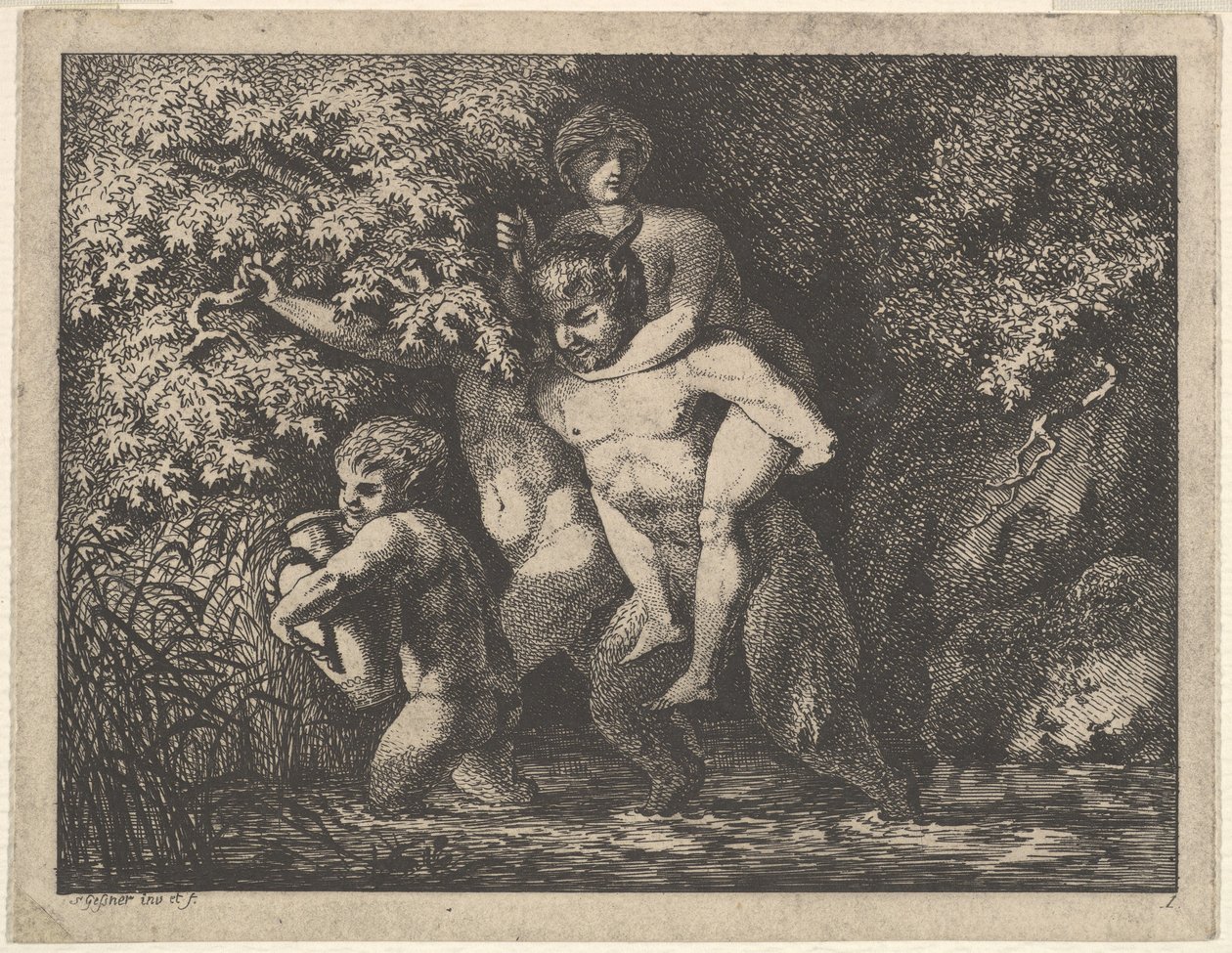 Satyr-perhe, liikkeellä, 1700-luku. tekijältä Salomon Gessner