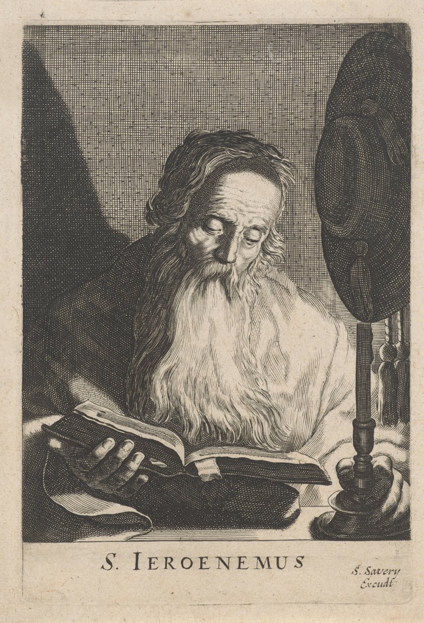 H. Hieronymus lukee kynttilänvalossa tekijältä Salomon Savery (attributed to)