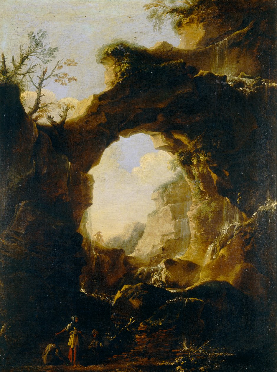 Maisema kaari ja vesiputouksia tekijältä Salvator Rosa