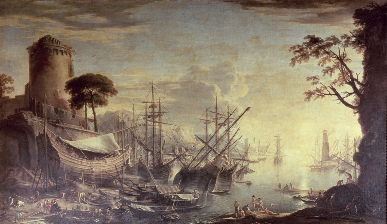 Satama auringonlaskun aikaan tekijältä Salvator Rosa