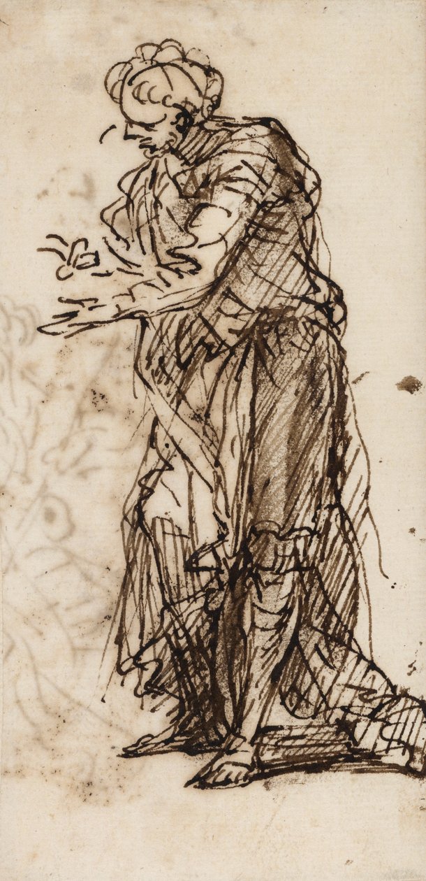 Seisova mieshahmo (kynä ja muste ja pese paperille) tekijältä Salvator Rosa