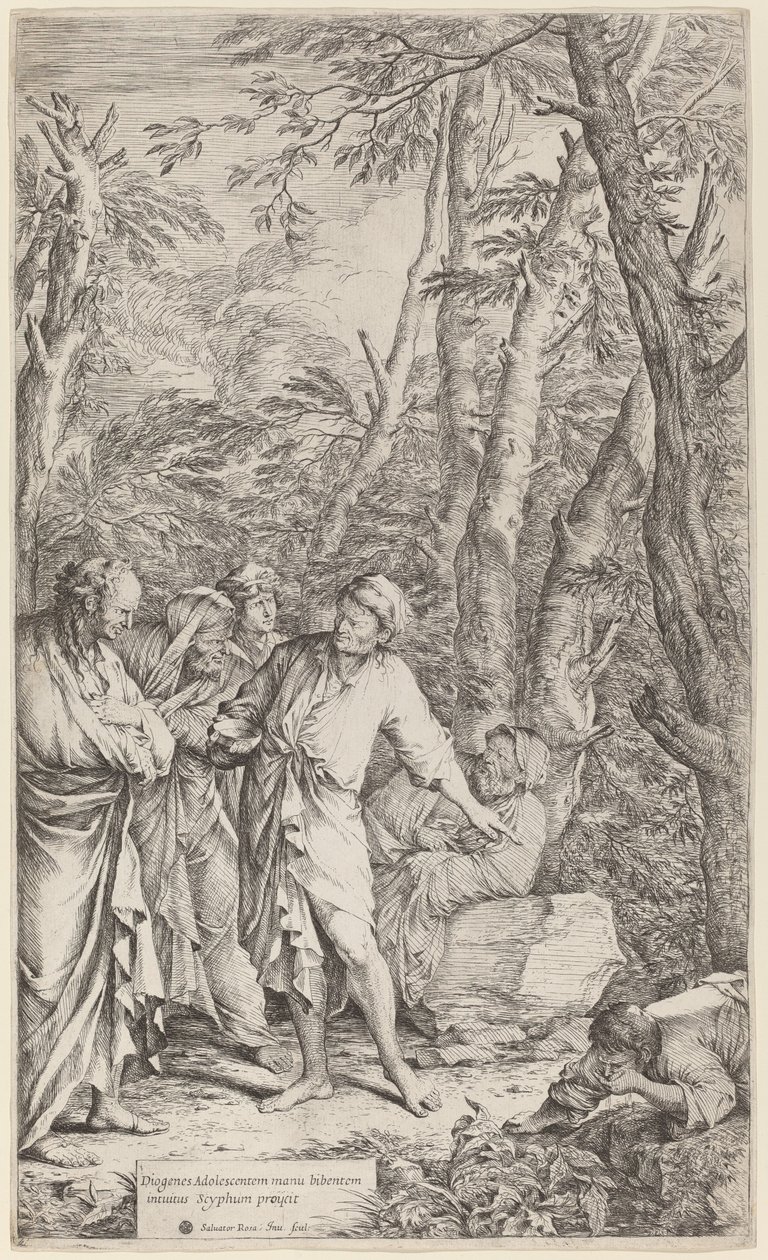 Diogenes heittää pois kulhonsa tekijältä Salvator Rosa