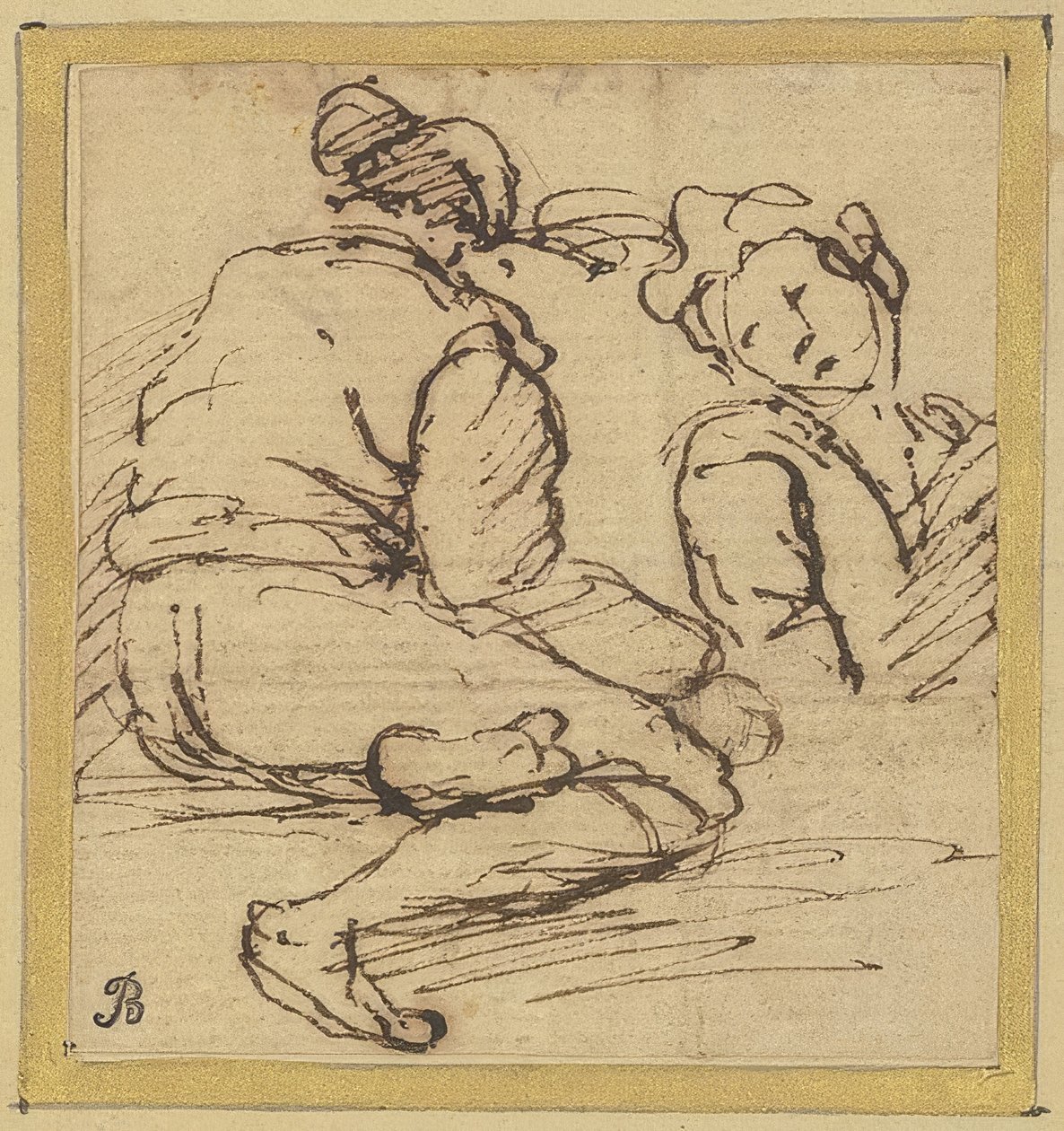 Istuva mies ja puolihahmo tekijältä Salvator Rosa