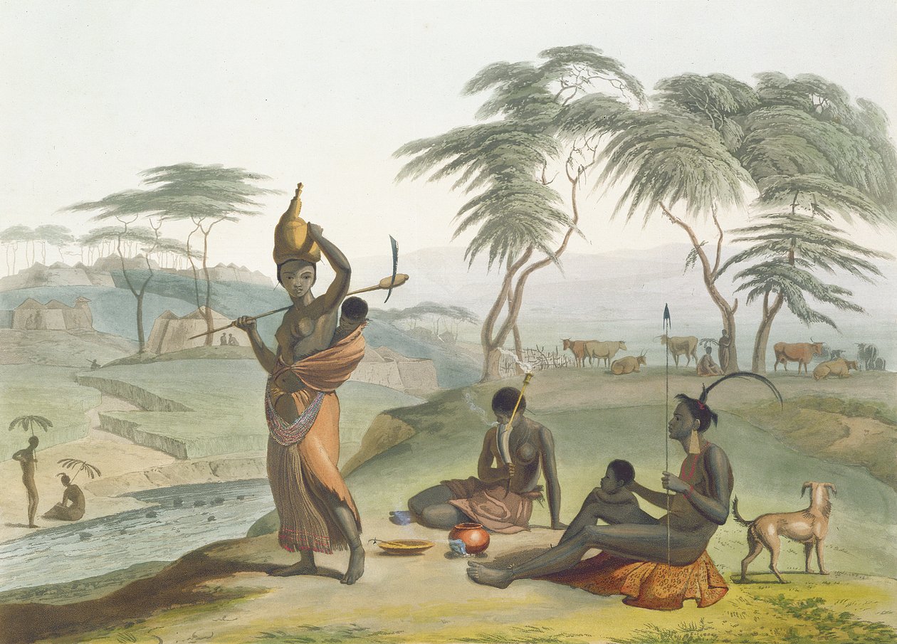 Boosh Wannahs, levy 8 elokuvasta "Afrikkalainen maisema ja eläimet", taiteilijan kaiverrus, 1804 (akvatinta) tekijältä Samuel Daniell