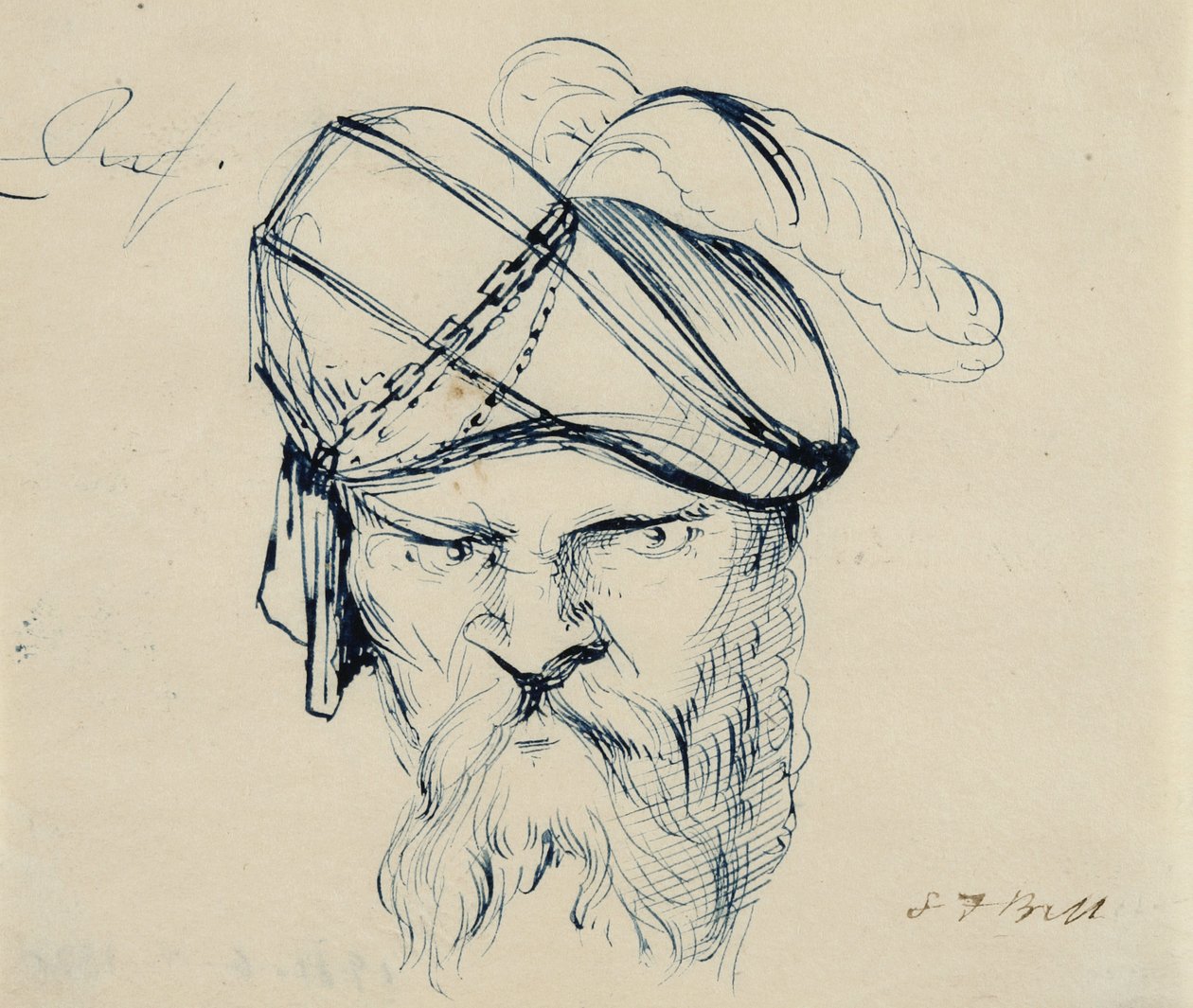Mies pukeutunut turbaani, 1840-42 (kynä ja sininen muste kermanvärisellä paperilla) tekijältä Samuel Finley Breese Morse