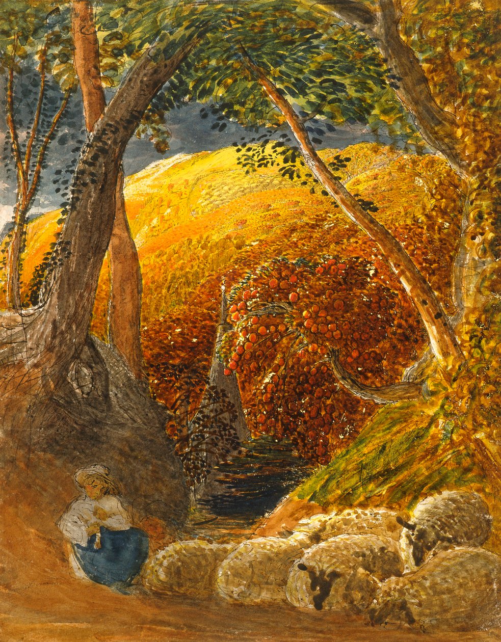 Maaginen omenapuu (intialainen muste ja wc) tekijältä Samuel Palmer