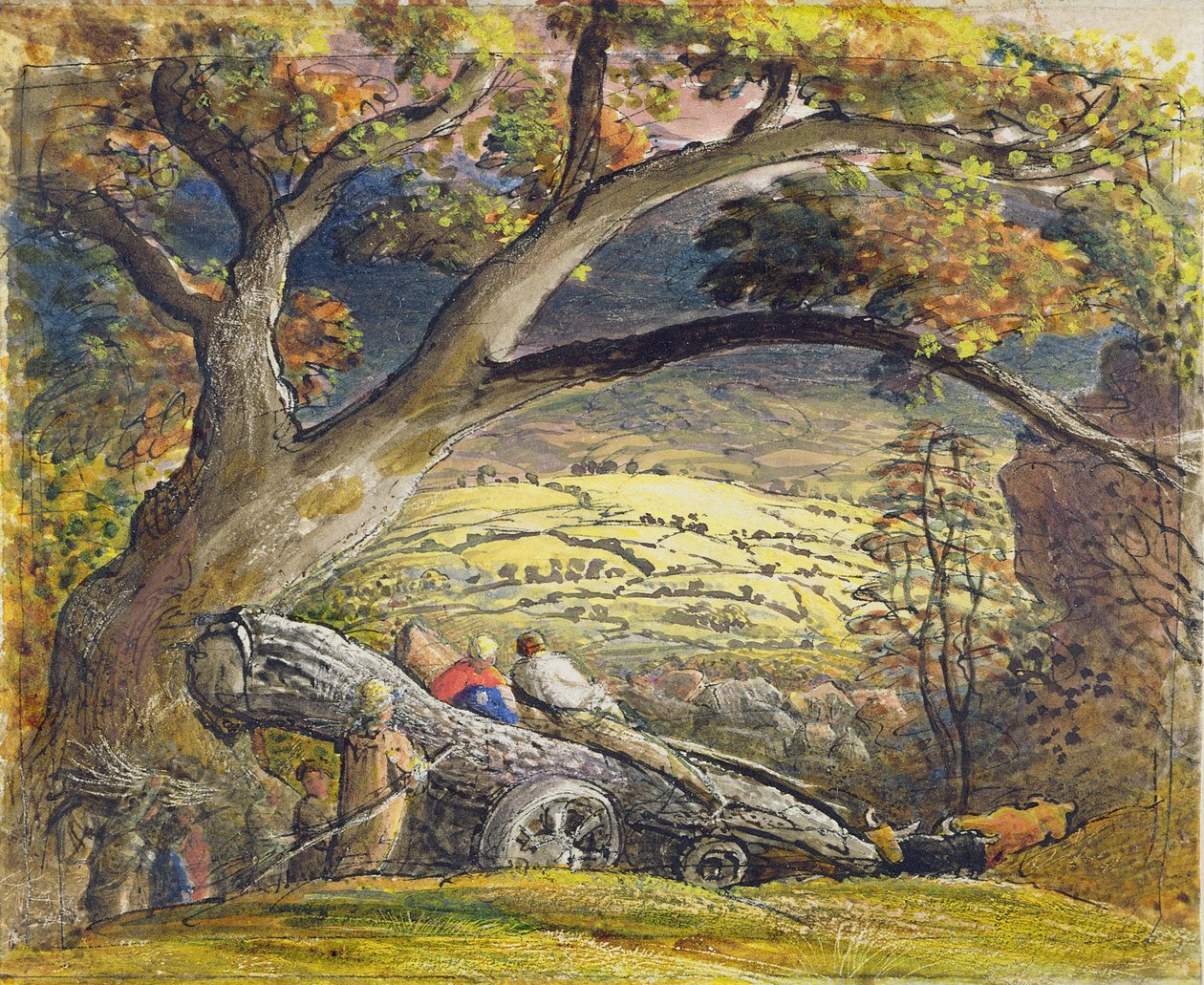 Timber Wain, n. 1833-1834 (wc ja guassi paperilla) tekijältä Samuel Palmer