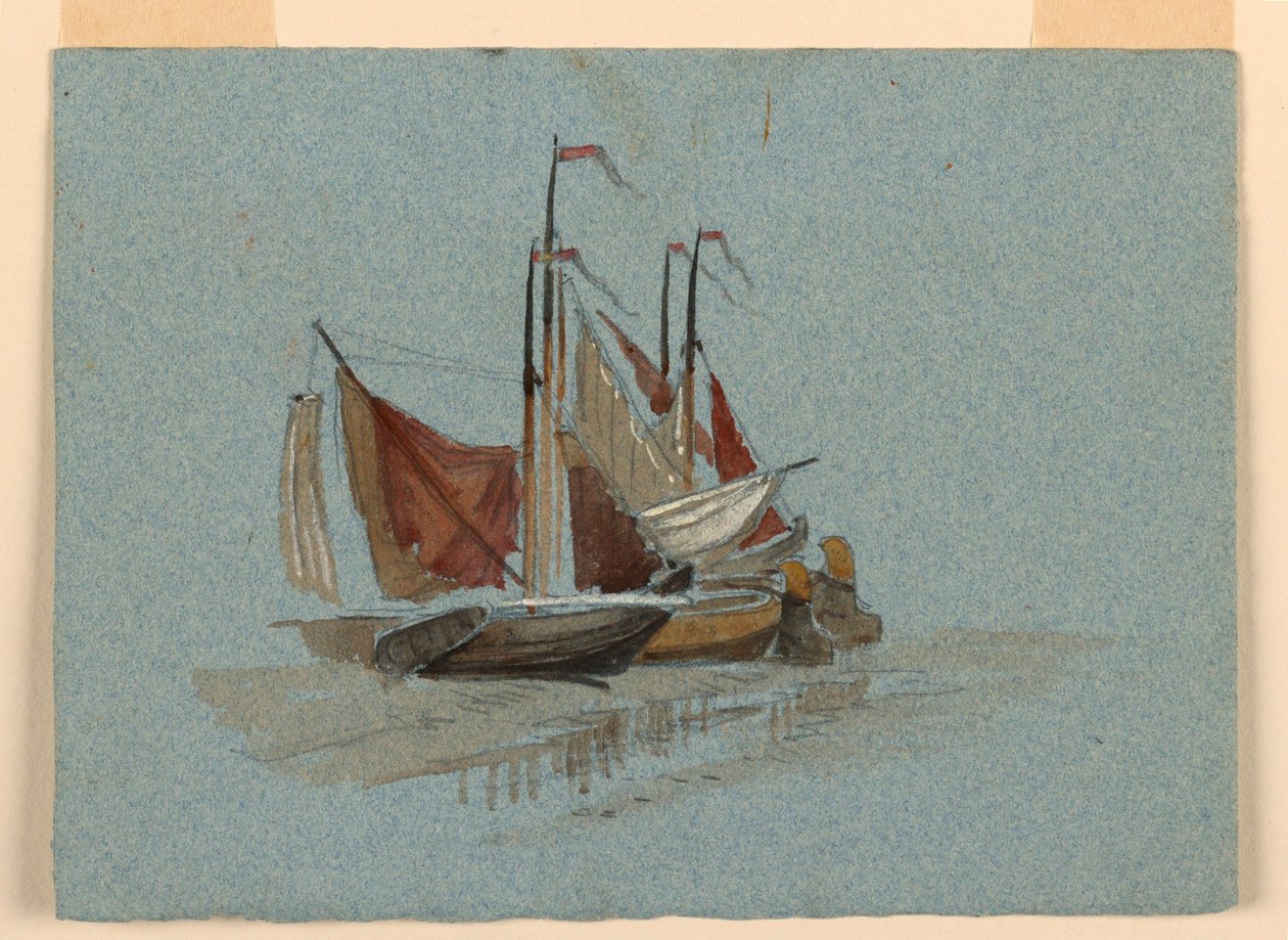 Piirustus, luonnokset. Kalastajien purjeveneet, 1872 tekijältä Samuel Colman